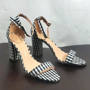 Madden Girl Women's "Beella" Heel Sandal, Black Gingham, Size 7